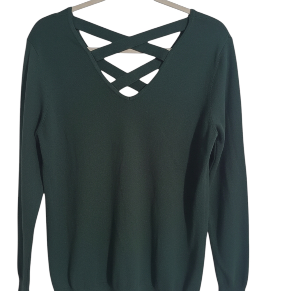 Love ellie green sweater size large criss-cross back